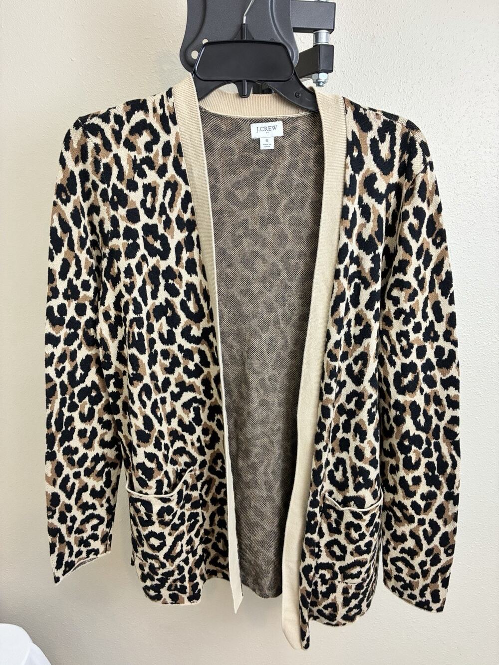 J Crew Open Front Leopard Print Cardigan 100% Cotton Size Small